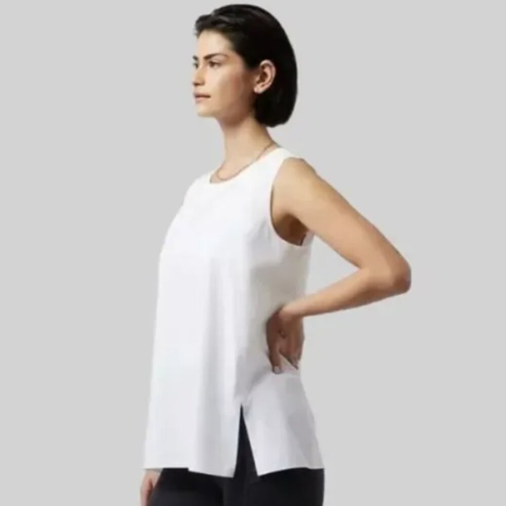 Athleta Zephyr Refined Striped Tank White S Side Slits